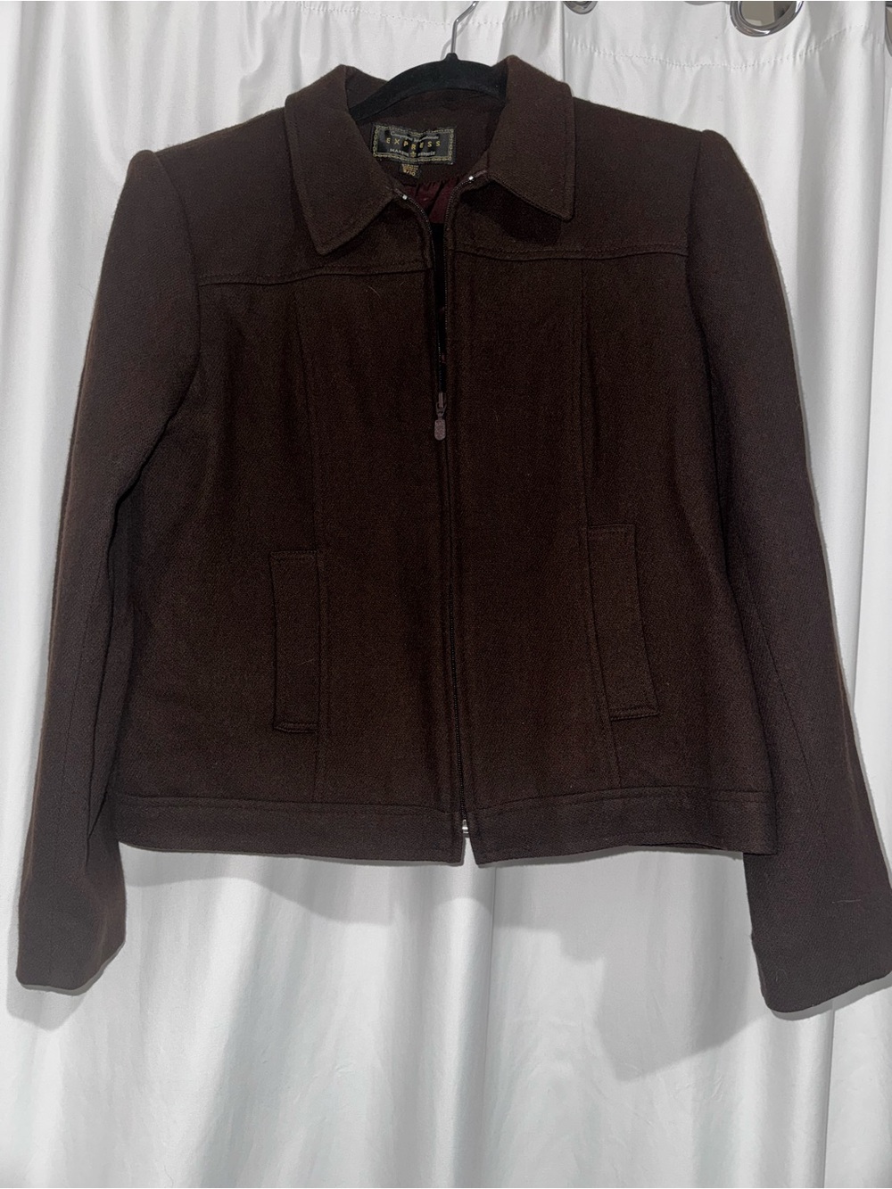 Vintage 90s Express Compagnie Internationale Wool Zip Jacket Brown 9/10